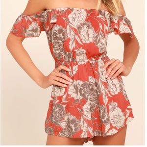 Amuse Society Kiss & Tell coral floral lined romper